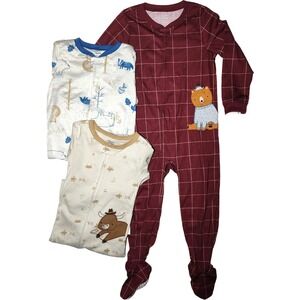 Carter's 5T Boys Footed Pajama Sleeper Lot 3pc Bull Bear Forest Cotton Polyester